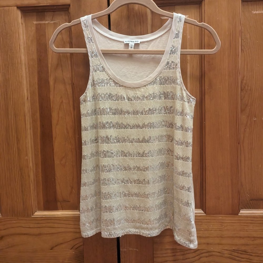 Express Size XS Tan Tank with Sequined Front